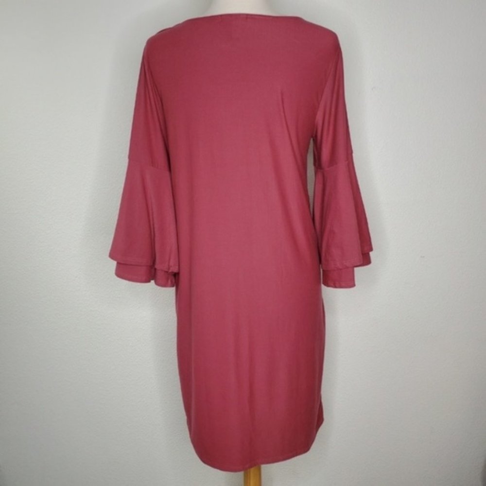 Allison Britney Mauve Pink Bell Sleeve VNeck Dress - Picture 2 of 4